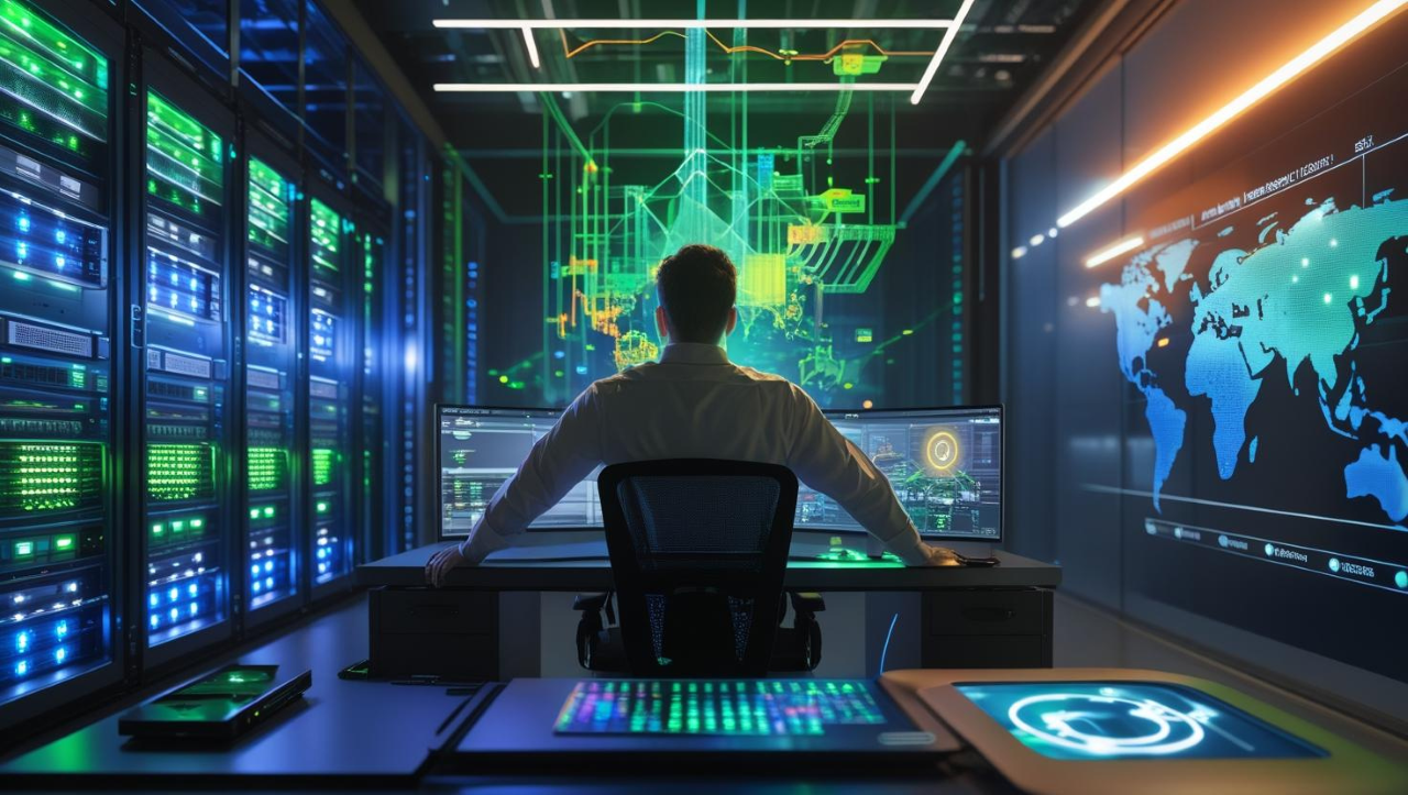 Engineer monitoring a network operations centre