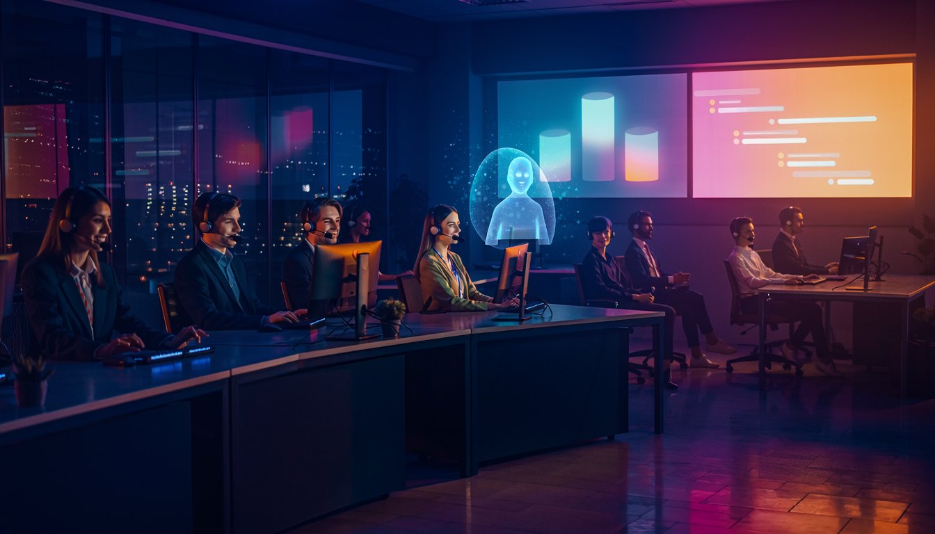 Modern contact centre with agents and AI assistant — NICE Venture contact centre solutions