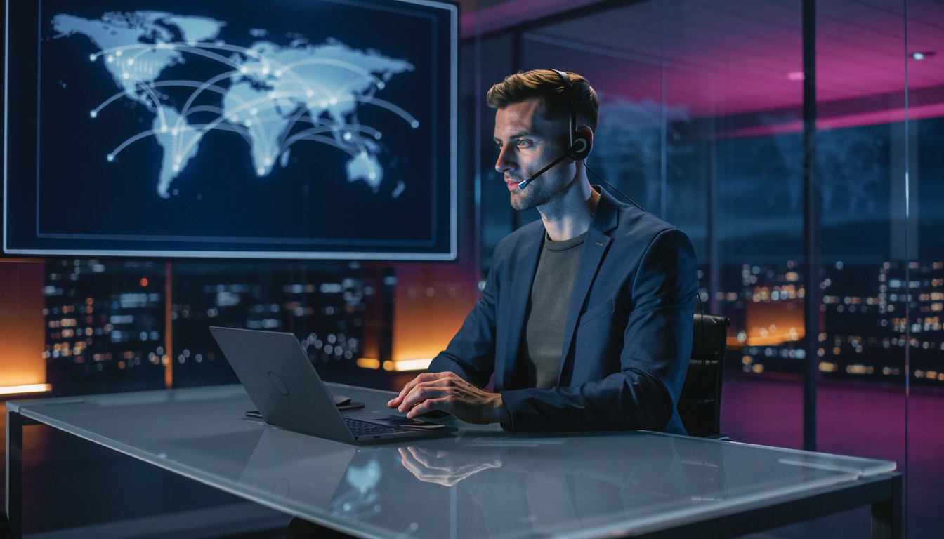 Engineer connecting with a remote project site on a video call — global delivery by NICE Venture