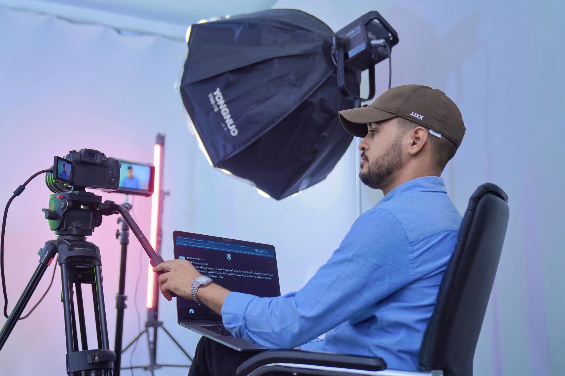 Content creator studio with camera and lighting